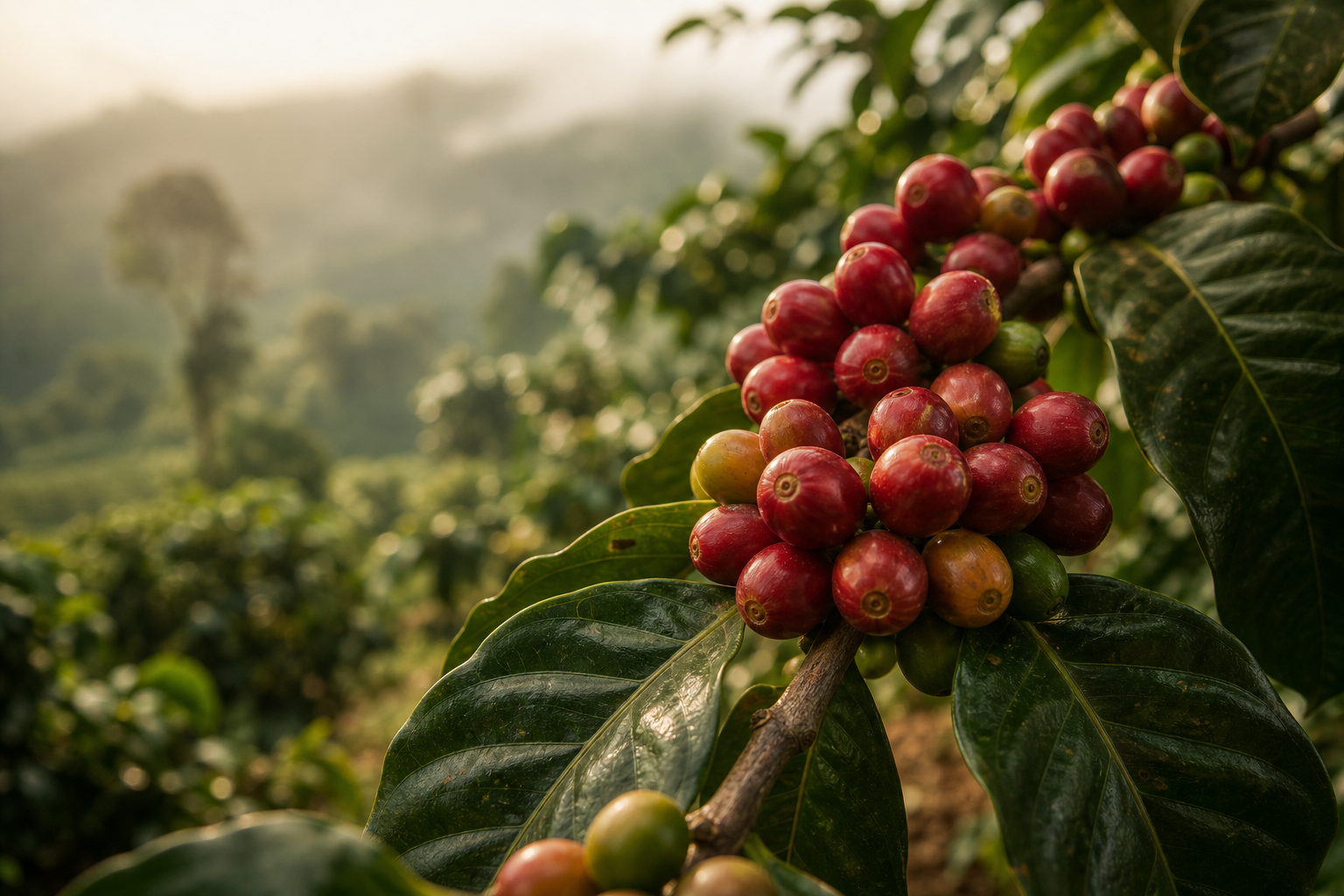 Coffee cherries on the plant